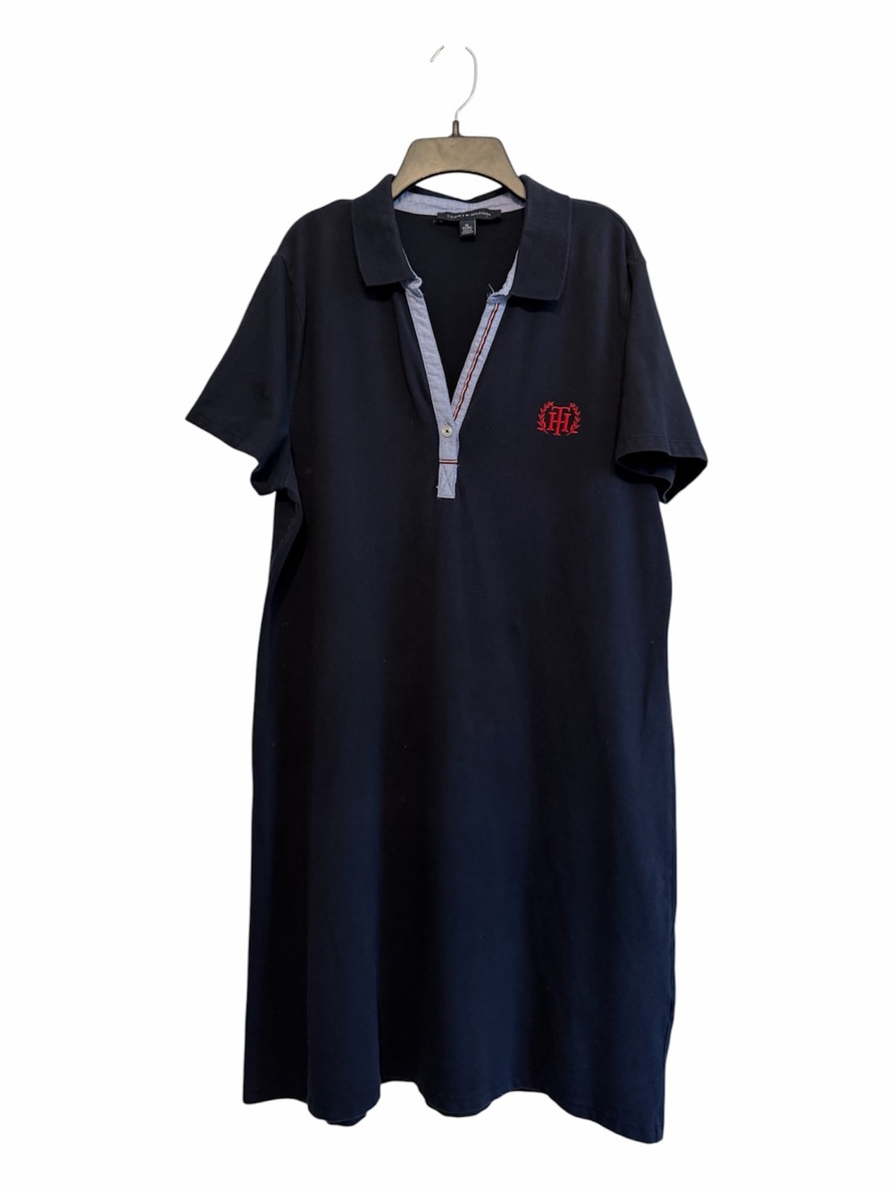 Navy Polo Shirt Dress with Red Crest Embroidery